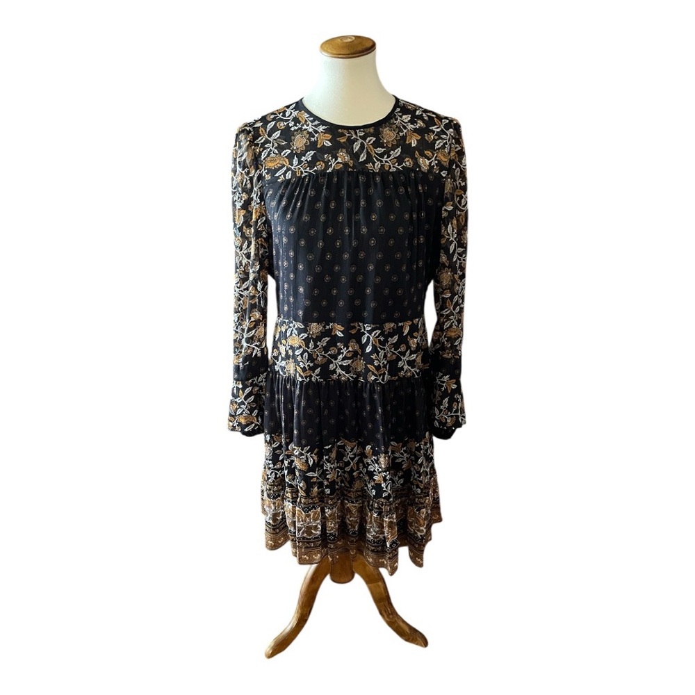 #274, Michael Kors Black Tiered Bishop Sleeve Dress, size L
